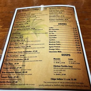 Enchiladas and Combo Plates Menu