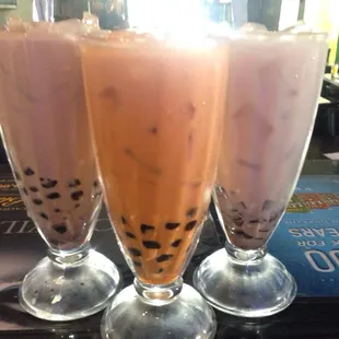 Jasmine milk tea, Thai tea, and original milk tea w/ boba!