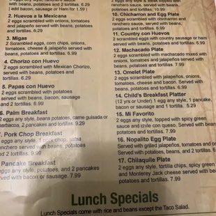 The menu.