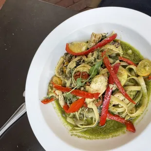 a bowl of pasta with vegetables
