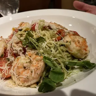 Shrimp with basil pasta