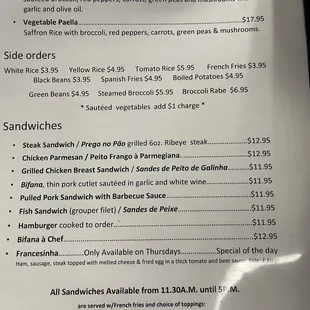 Sandwich menu- Francesinha ONLY on Thursdays 1130-5pm