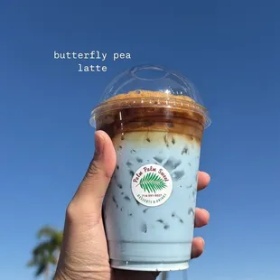 butterfly pea latte (25% coffee, 75% butterfly pea tea) it tastes so much better this way, trust!!