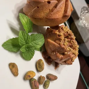 Pistachio  cake topped with butter cookies