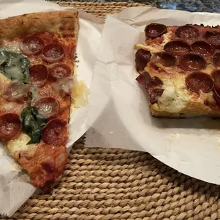 Pepperoni slice and square slice
