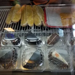 Beef patties,  garlic bread,  desserts