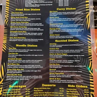 the menu for the restaurant