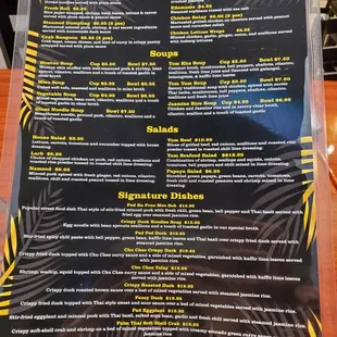 the menu for the restaurant
