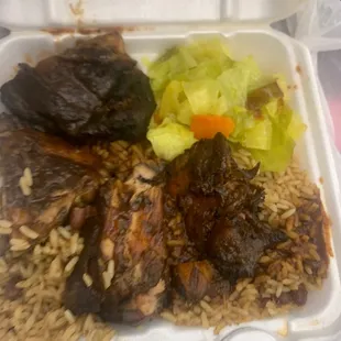 Supposed to be jerk chicken but they used grace&apos;s jerk bbq sauce not jerk. Not a fan.