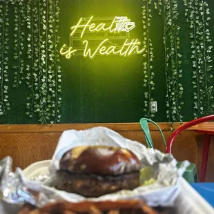 a burger and french fries