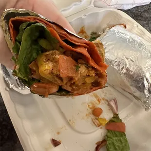 Buffalo chick&apos;n wrap (vegan). I hadn&apos;t taken any bites yet.