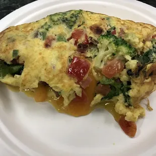 Now serving breakfast. The other places will miss me. Veggie &amp; cheese w/turkey bacon omelet. $6 Yummy