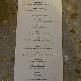 menu