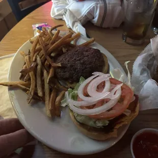 Cheeseburger and hand cut fries