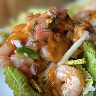Spicy Shrimp Lettuce Wraps  (Close up)