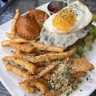 Burger and truffle fries