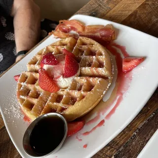 Palmers Waffles with Strawberries and Bacon