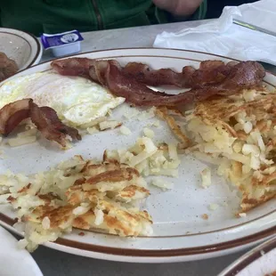 Eggs and bacon w Hash.