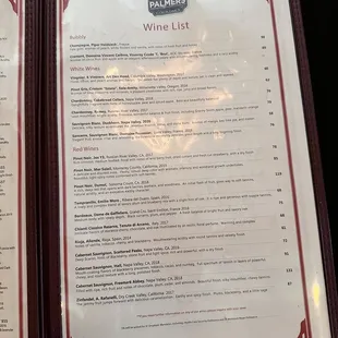 Palmer&apos;s menu