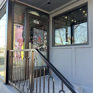 the entrance to a restaurant