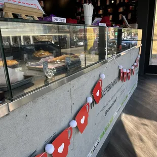 a display of pastries in a bakery