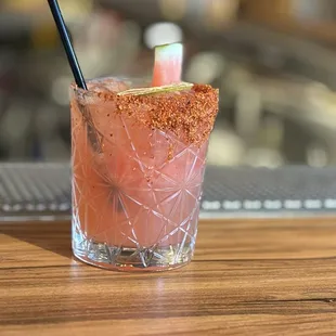 Fresh watermelon margarita with repo tequila