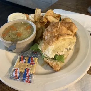 Half Sandwich Soup Combo Homemade Chips Chicken &amp; Rice Soup - Cup Chicken Salad Sandwich