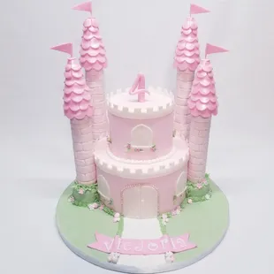 a pink castle cake