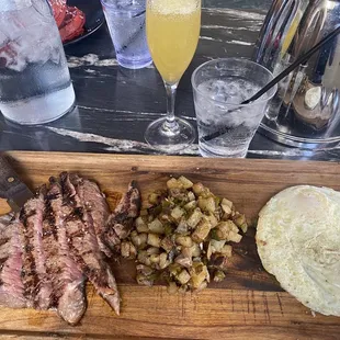 Steak and eggs. The presentation was cute but the steak was horrible!