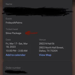 Receipt from purchase of $75 Silver Package for section.