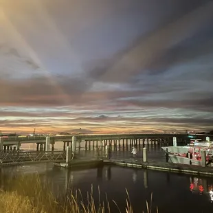 Heckscher Drive bridge at sunset from the Palms Fishcamp deck