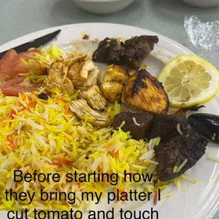 Combination Platter.... Bad Kabob and rice is tasteless lamb Kabob taste dry and wasn't freshly cooked and look at the chickenKabob