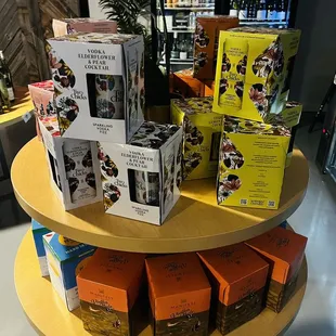 a display of boxes of coffee