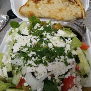 Greek Salad with freshly baked pita bread