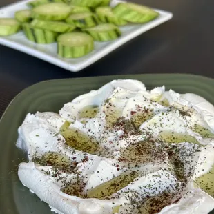 labni with cucumbers replacing pita by request