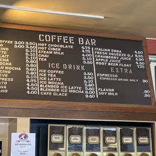 Coffee menu