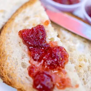Houseade Strawberry Jam on their house sourdough bread #BombAF