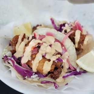 Fish taco and shrimp taco!