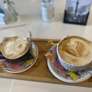 Lavender cappuccino, and vanilla caramel latte