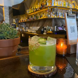 Bar area, spicy margarita, cocktail, spiced daisy