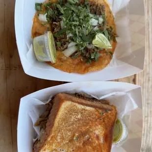Birria tacos and Birria grilled cheese
