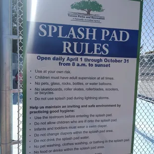 Splash pad rules