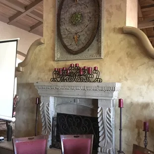 Hearth in main dining room.
