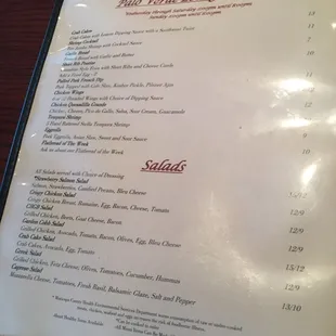 the menu of the restaurant