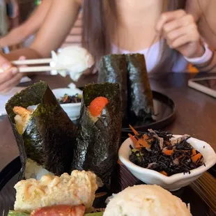 Shrimp tempura and mentaiko onigiri set ($13)