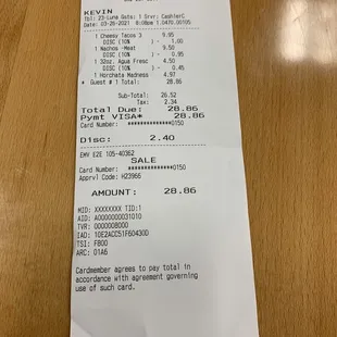 Receipt with military discount