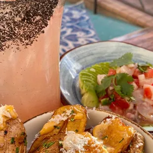 Palocita (Cinco de Mayo specialty cocktail), Papas, and the best Ceviche you'll find!