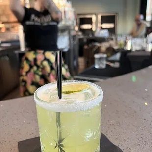 Margarita at the bar with Alex shaking things up.