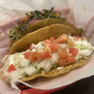 2 tacos! Crispy Tofu and Spicy Chicken
