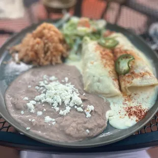 Sour cream enchiladas.  Could use some more flavor but over good.  The beans and rice were awesome.